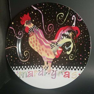 Poultry In Motion Mardi Gras Plate  9 Inch Chicken Rooster Susan Neuhaus